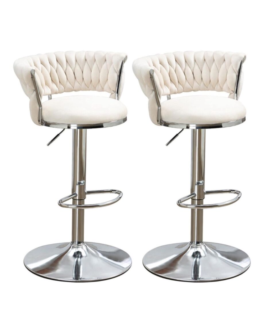 Luxury Silver Based Velvet Swivel Barstool Set Of Two