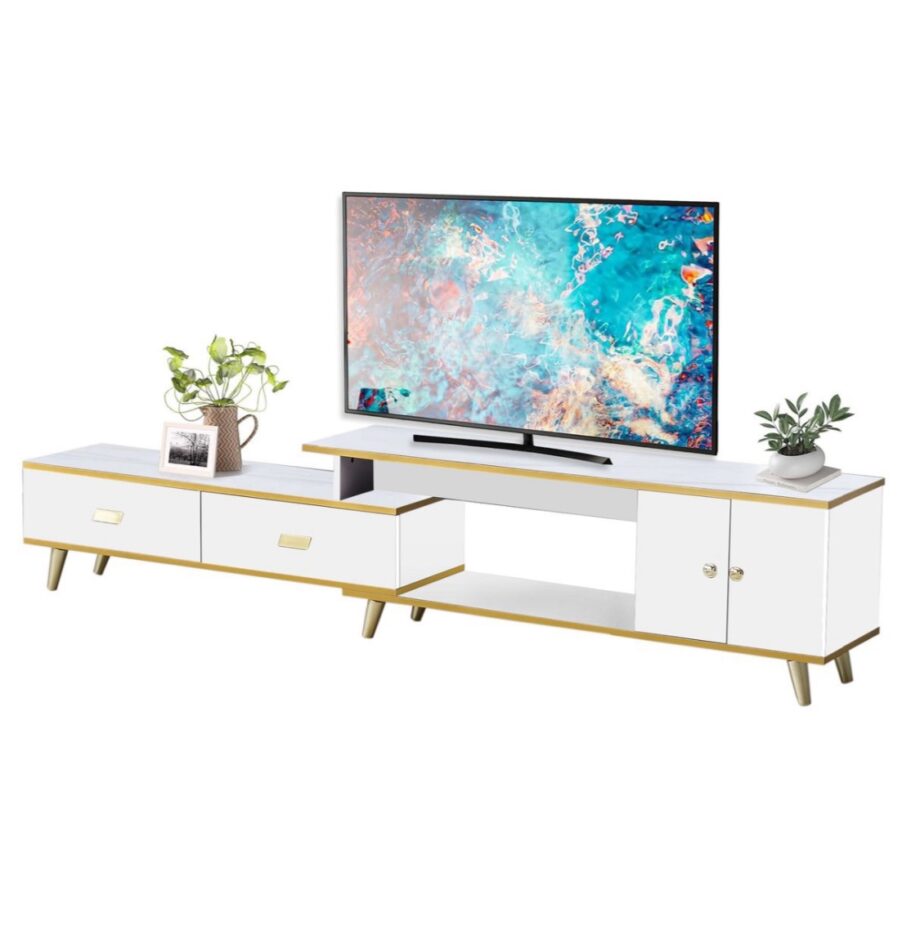 Extendable TV Stand Media
Console Entertainment Center
with Drawers - White