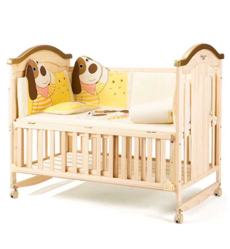 Belecoo Wooden 5 in 1 Baby Cot with Cot Bumper Mat -
Yellow
Belecoo Wooden Baby Cot With Cot Bumper