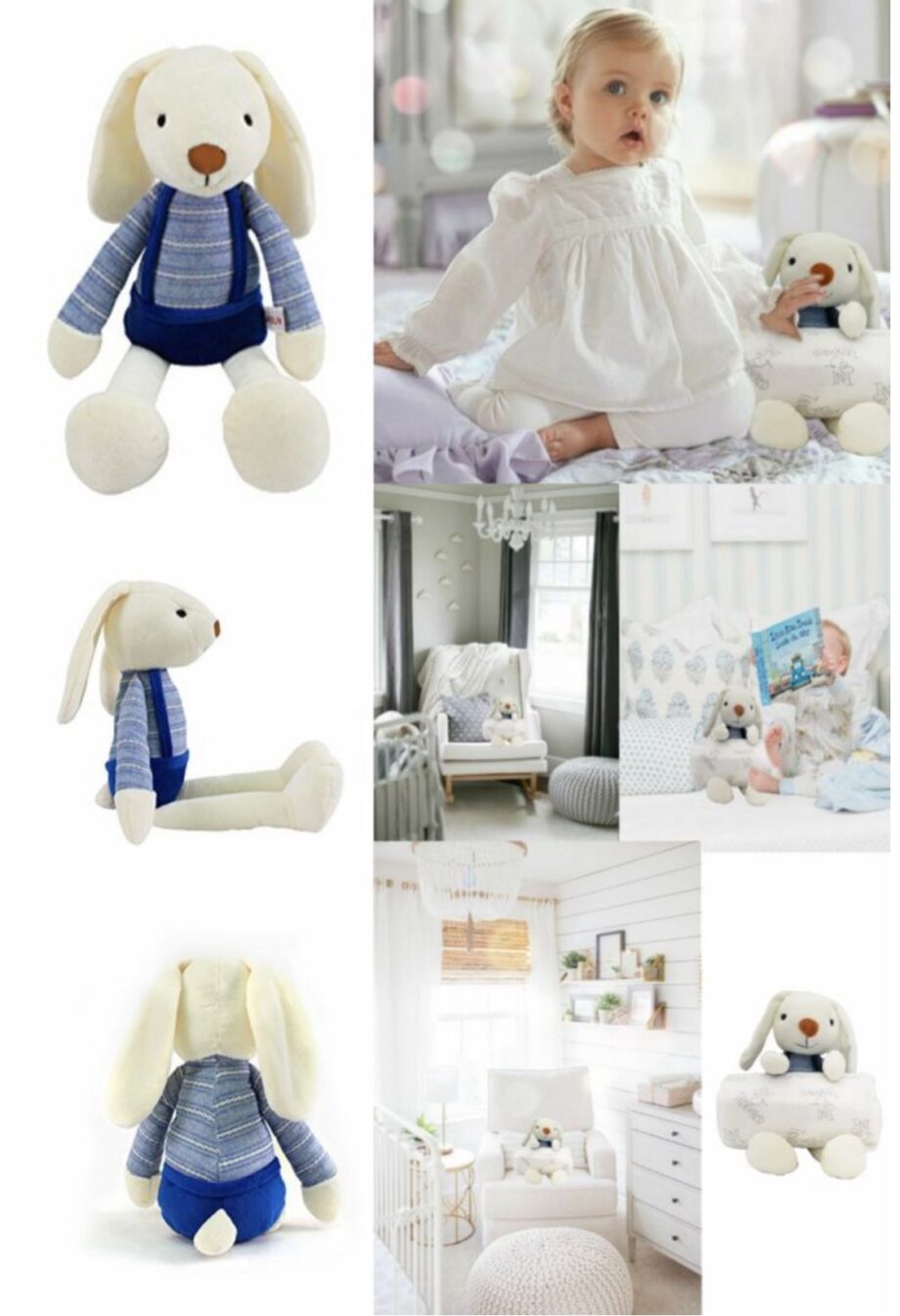 Newborn Baby Gift Set - Sapphire Plush Rabbit and Muslin Receiving Blanket