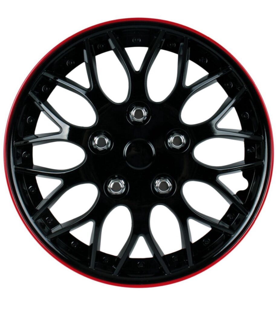 KT 14 Inch Wheel Cover Set - Ice Black with Red Rim