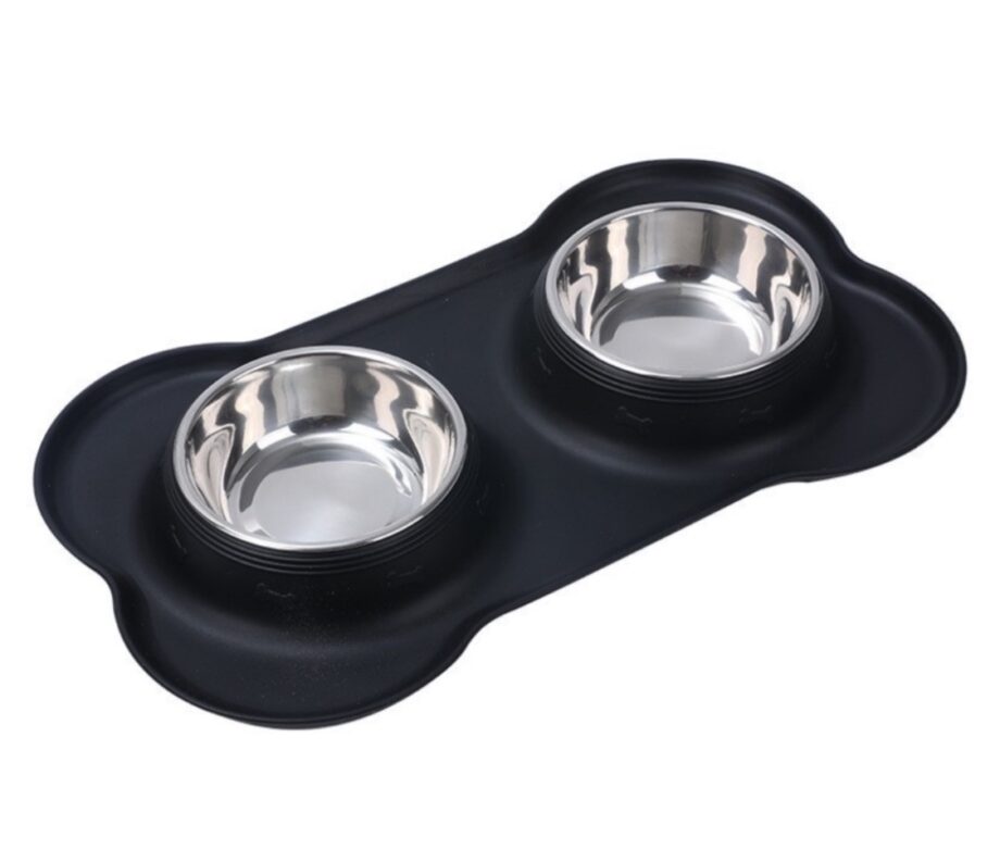 Dog Cat Water Food Bowl Set with No Spill No Skid Silicone
Mat