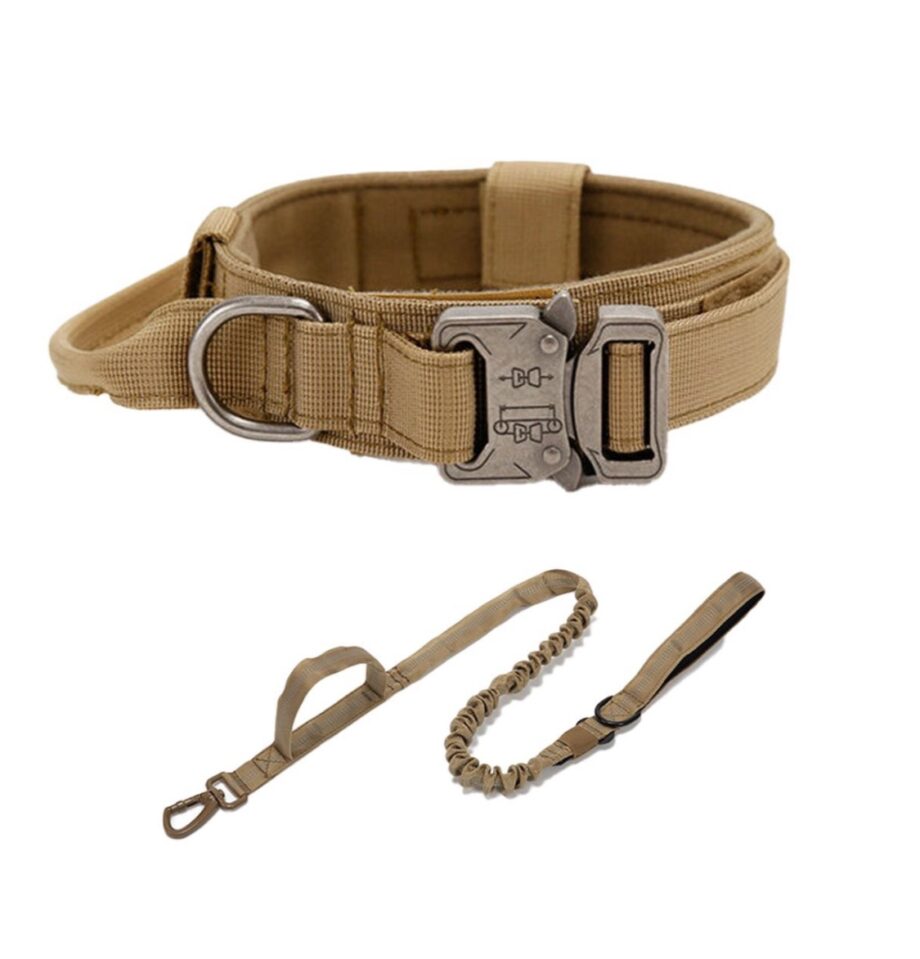 Adjustable Tactical Dog Collar &
Leash - Mud Colour - L