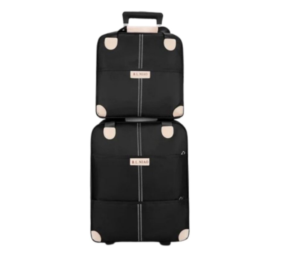 Oxford Cloth Two-Piece Travel Trolley Bag with Toiletry Bag---Black