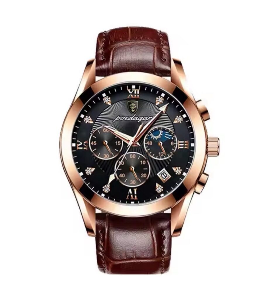 Poedagar-Men's Leather
Quartz Watch - Gold&Brown