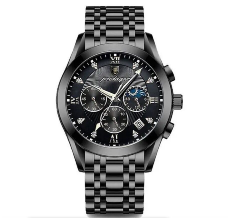 Poedagar - Stainless Steel Luxury Men's Watch - Black