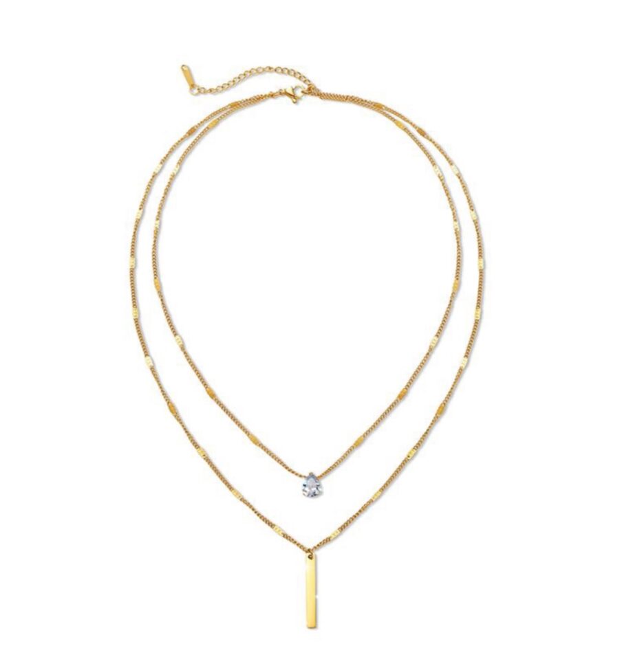 Titanium steel alloy Gold
Pendant Necklaces ,2-Piece
-Diamond Necklace Set - Gold