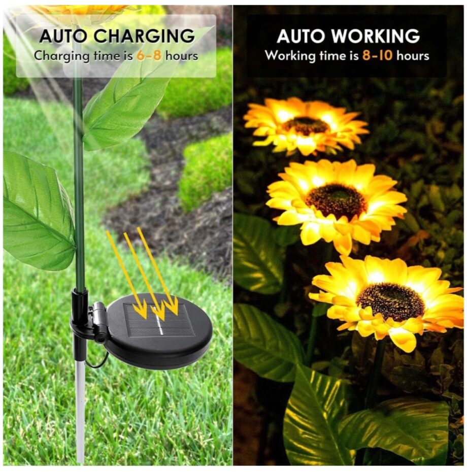 2 Pack Sunflower Solar Garden Decorative Lights Outdoor LED