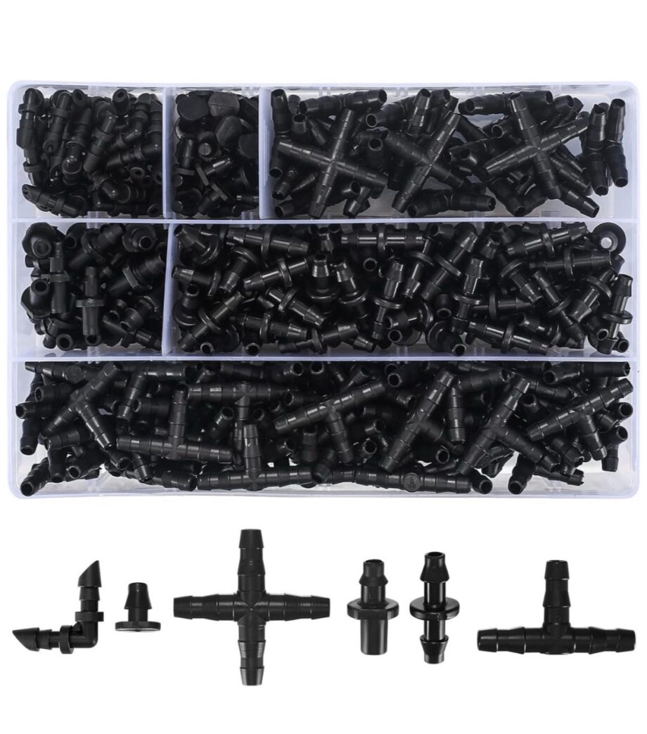 300 Piece Irrigation Fittings Kit, Drip Irrigation Barbed Connectors Parts